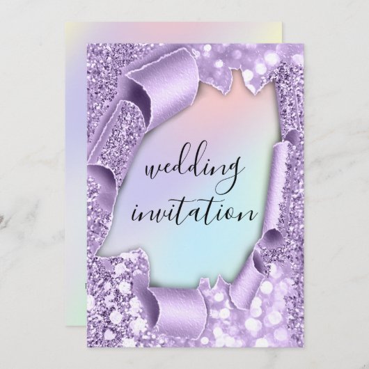 Invitation Mariage 3D Effet Élégant Violet Holographe Parties (Devant / Derrière)