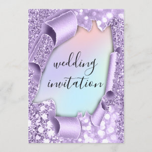 Invitation Mariage 3D Effet Élégant Violet Holographe Parties