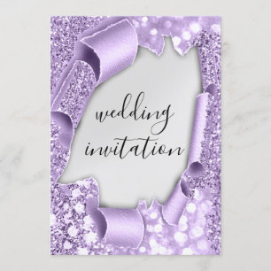 Invitation Mariage 3D Effet Élégant Violet Parties scintillan