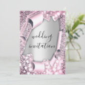 Invitation Mariage 3D Effet Élégante Parties scintillant rose (Debout devant)