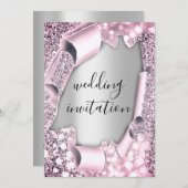 Invitation Mariage 3D Effet Élégante Parties scintillant rose (Devant / Derrière)