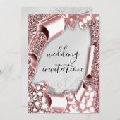 Invitation Mariage 3D Effet Flore de trame Flore Rose Argent (Devant / Derrière)