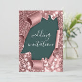 Invitation Mariage 3D Effet panier Cadre WoodlandTeal Rose (Debout devant)