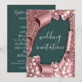 Invitation Mariage 3D Effet panier Cadre WoodlandTeal Rose (Devant / Derrière)