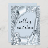 Invitation Mariage 3D Effet Parties scintillant fumé bleu pas (Devant / Derrière)