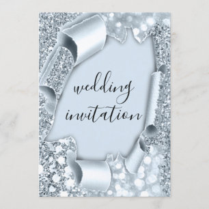 Invitation Mariage 3D Effet Parties scintillant fumé bleu pas