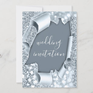 Invitation Mariage 3D Effet Parties scintillant Smoky Blue Gl