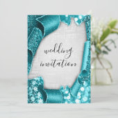Invitation Mariage 3D Effet Silver Grey Musique Turquoise (Debout devant)