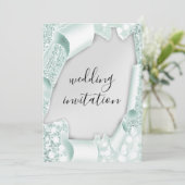 Invitation Mariage 3D, effet Silver Mint Green Frame (Debout devant)