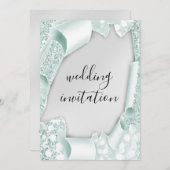 Invitation Mariage 3D, effet Silver Mint Green Frame (Devant / Derrière)