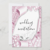 Invitation Mariage 3D Panier effet blanc cadre florale rose (Devant)