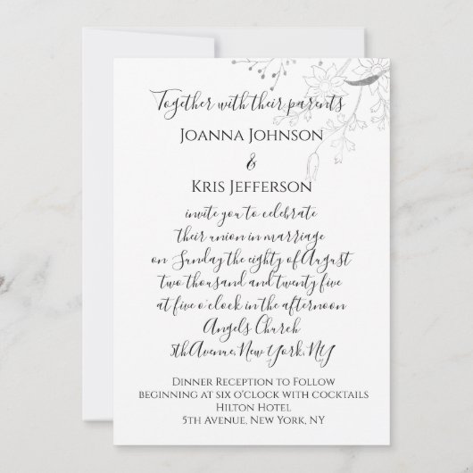 Invitation Mariage 3D Panier effet blanc cadre florale rose (Dos)