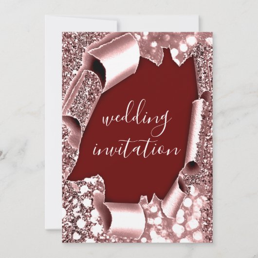 Invitation Mariage 3D Panier effet Cadre Rose Bourgogne (Devant)