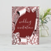 Invitation Mariage 3D Panier effet Cadre Rose Bourgogne (Debout devant)