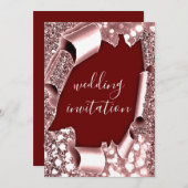 Invitation Mariage 3D Panier effet Cadre Rose Bourgogne (Devant / Derrière)