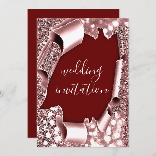 Invitation Mariage 3D Panier effet Cadre Rose Bourgogne (Devant / Derrière)