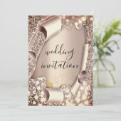 Invitation Mariage 3D Panier effet Frame Florals Rose Or (Debout devant)