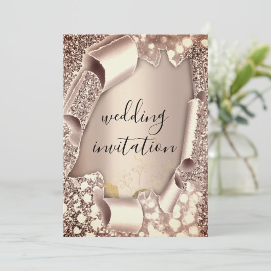 Invitation Mariage 3D Panier effet Frame Florals Rose Or (Debout devant)