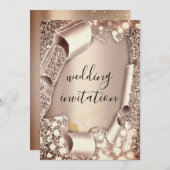 Invitation Mariage 3D Panier effet Frame Florals Rose Or (Devant / Derrière)