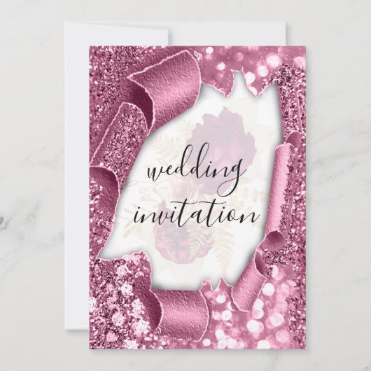 Invitation Mariage 3D Panier effet Parties scintillant Rose a (Devant)