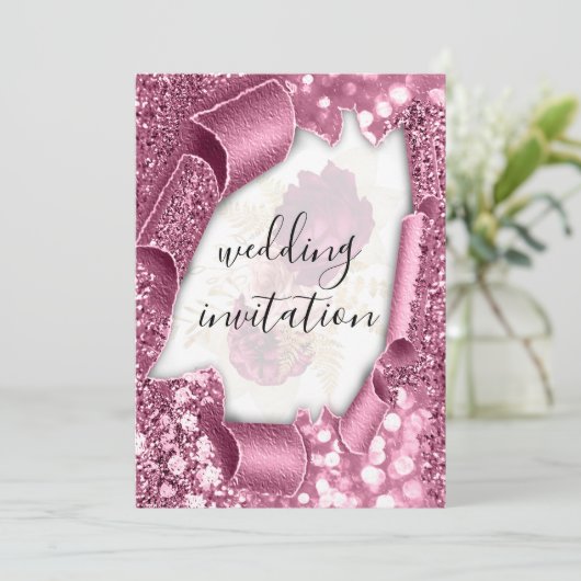 Invitation Mariage 3D Panier effet Parties scintillant Rose a (Debout devant)