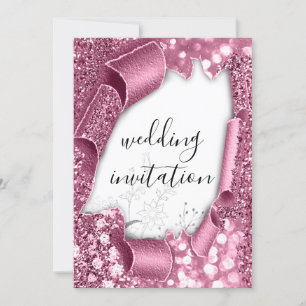 Invitation Mariage 3D Panier effet Rose blanche Parties scint
