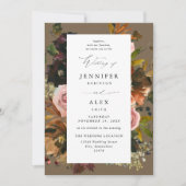 Invitation Mariage 4 Taupe Rustique or, violet et rose (Devant)