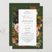 Invitation Mariage 4 vert Rustique en or, violet et rose en f (Devant / Derrière)