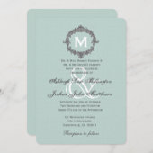 Invitation Mariage A03 Monogramme du cadre grisé et à la ment (Devant / Derrière)