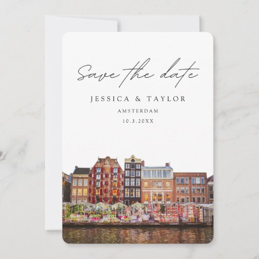 Invitation Mariage à Amsterdam Fleurs du Marché Enregistrez l (Devant)