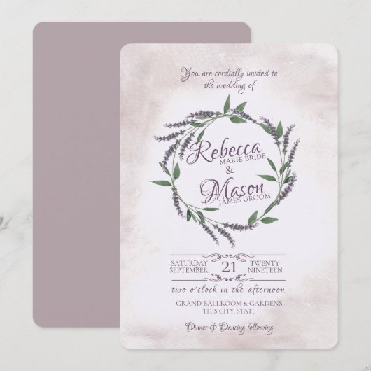 Invitation Mariage à anneau de vigne de lavande (Devant / Derrière)