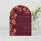 Invitation Mariage à arc fleuri de pêche rose bordeaux (Debout devant)