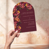Invitation Mariage à arc fleuri de pêche rose bordeaux