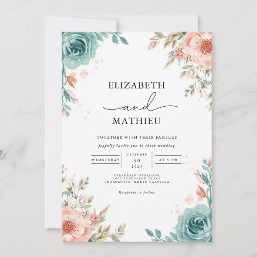 Invitation Mariage à arc floral Turquoise doux (Devant)