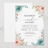 Invitation Mariage à arc floral Turquoise doux (Devant / Derrière)