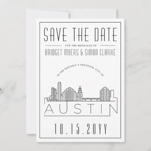 Invitation Mariage à Austin | Encart "Save the Date" avec lig (Devant)