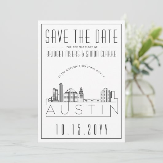 Invitation Mariage à Austin | Enregistrez la date avec une sk (Debout devant)
