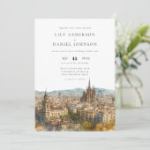 Invitation Mariage à Barcelone avec QR Code aquarelle (Debout devant)