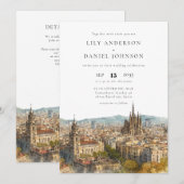 Invitation Mariage à Barcelone avec QR Code aquarelle (Devant / Derrière)