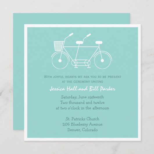 Invitation Mariage à bicyclette Tandem (Devant / Derrière)