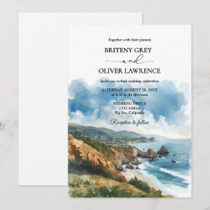 Invitation Mariage à Big Sur en Californie avec aquarelle