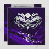 Invitation Mariage à bijoux mauves mascarade d'argent (Devant / Derrière)