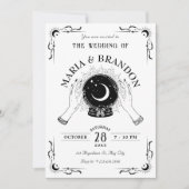 Invitation Mariage à bille en cristal de lune magique noir et (Devant)