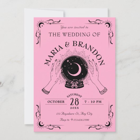 Invitation Mariage à bille en cristal de lune rose noire (Devant)