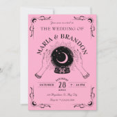 Invitation Mariage à bille en cristal de lune rose noire (Devant)