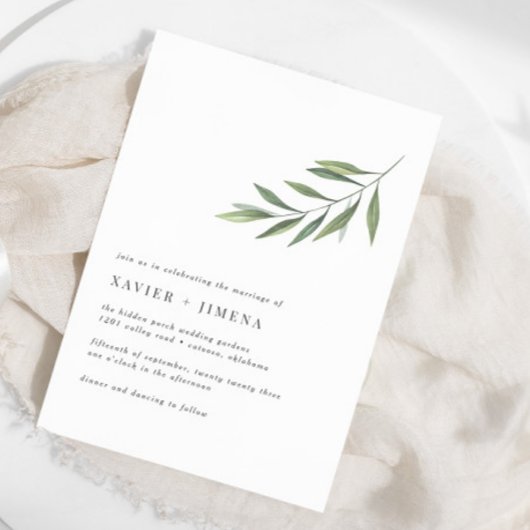 Invitation Mariage à branche d'olivier moderne ultra-minimal