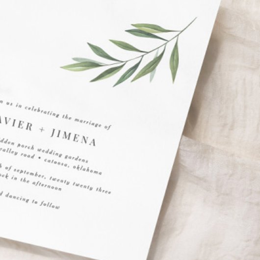 Invitation Mariage à branche d'olivier moderne ultra-minimal