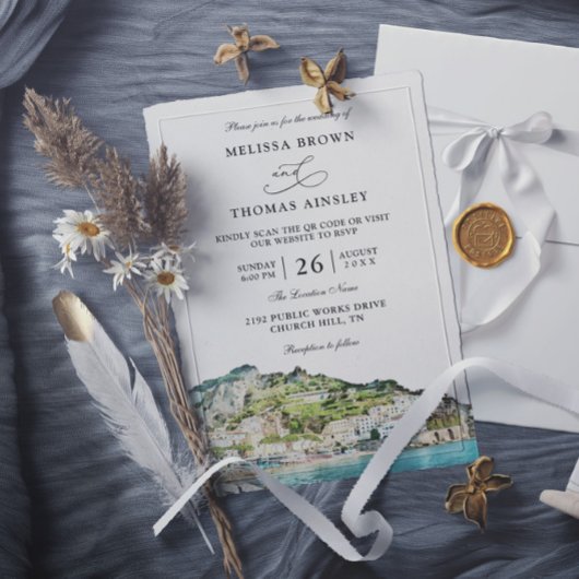Invitation Mariage à budget avec QR code sur la côte d'Amalfi