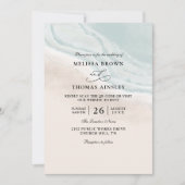 Invitation Mariage à budget code QR avec vagues de l'océan à  (Devant)