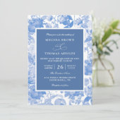 Invitation Mariage à budget code QR botanique aquarelle bleue (Debout devant)